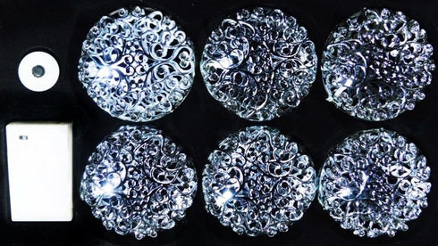 SILVER ORNAMATE BAUBLES  BATTERY OPERATED LED COOL WHITE 6/PK. 55216